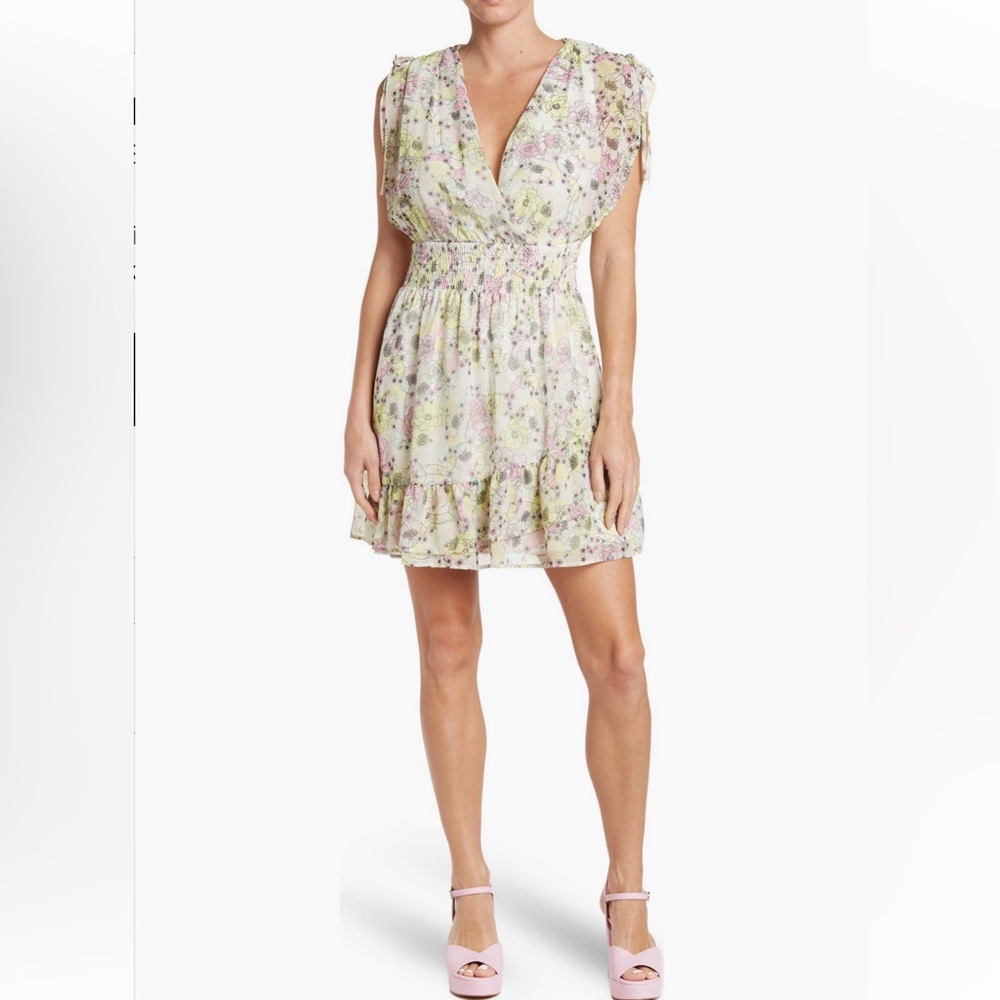BCBGeneration Floral Sleeveless Ruffle Hem Mini Dress